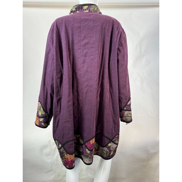 Reversible Vintage 80s Womens Coat With Floral Quilted Pattern & Black Faux Leat - Picture 8 of 16